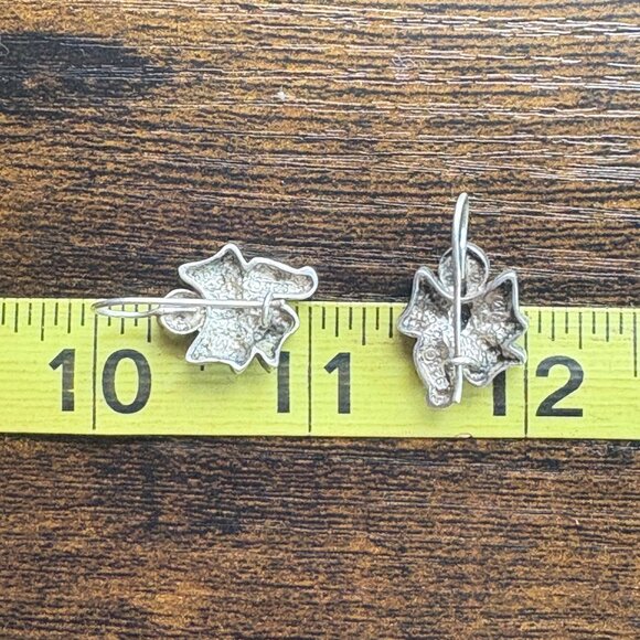 VTG Sterling Silver 925 Turquoise Bow Design Dangle Earrings 1.25" Length - Picture 8 of 9